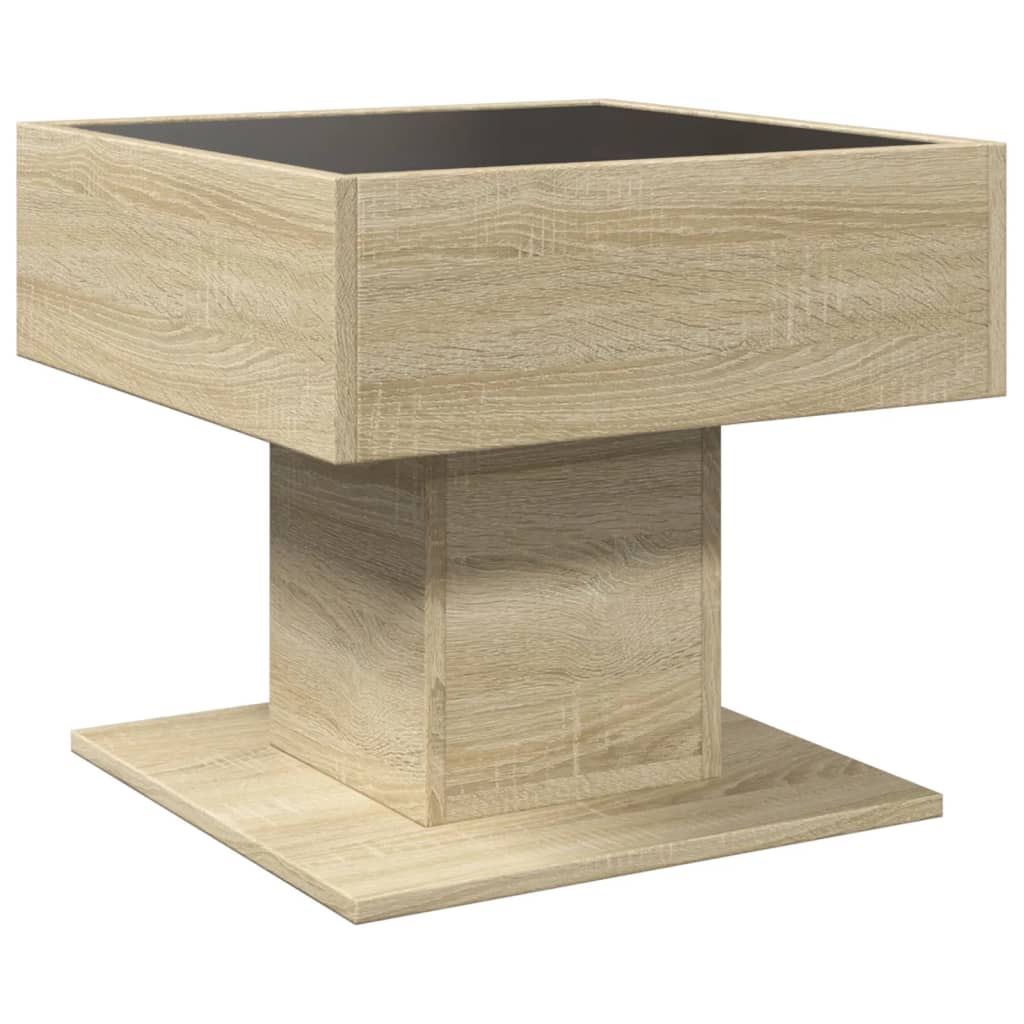 LED coffee table, oak, 50x50x45cm, engineered wood
