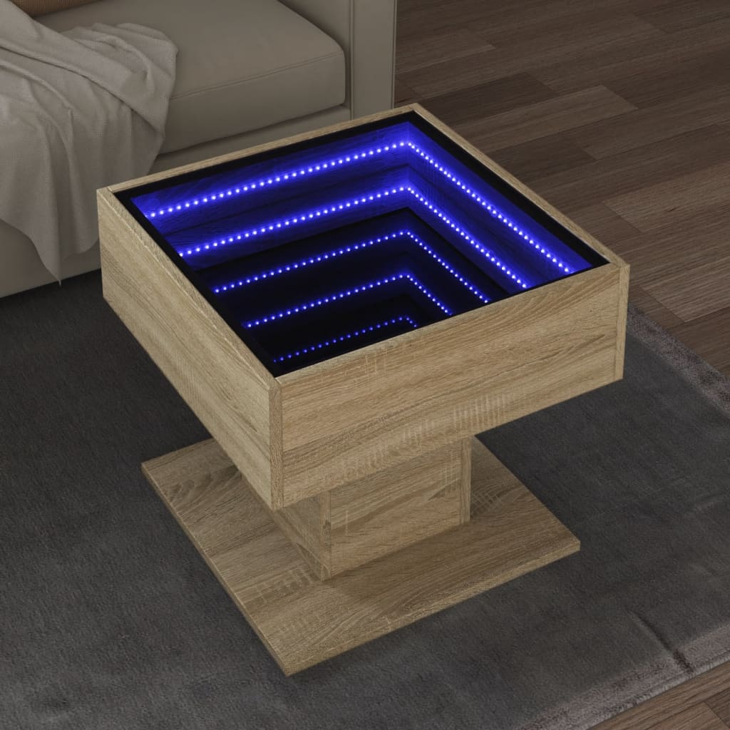 LED coffee table, oak, 50x50x45cm, engineered wood
