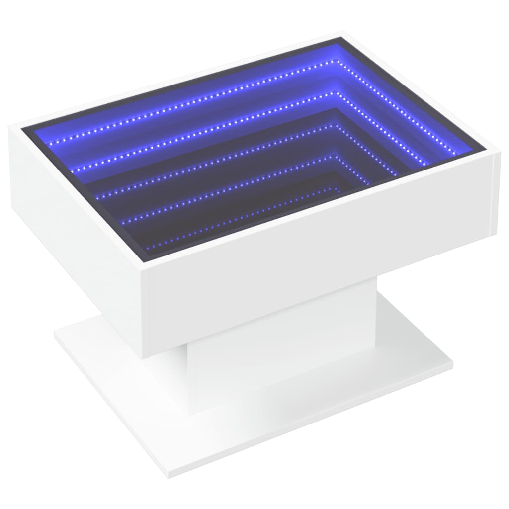 Kafijas galdiņš ar LED, balts, 70x50x45cm, apstrādāta koksne
