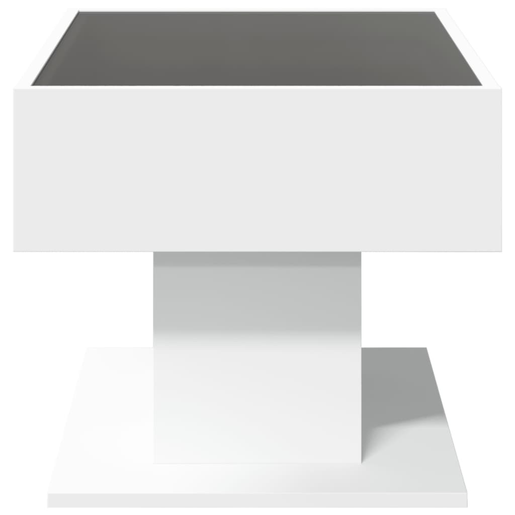 Kafijas galdiņš ar LED, balts, 70x50x45cm, apstrādāta koksne