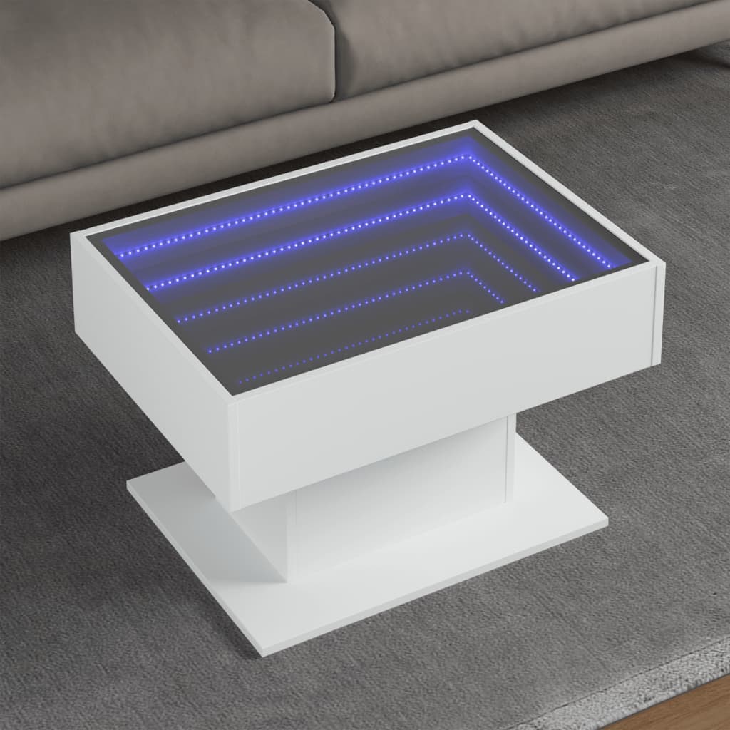 Kafijas galdiņš ar LED, balts, 70x50x45cm, apstrādāta koksne