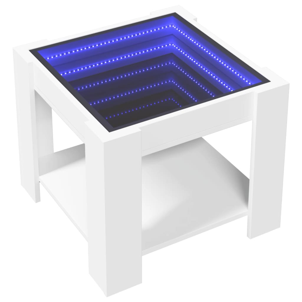 LED kafijas galdiņš, balts, 53x53x45cm, apstrādāta koksne