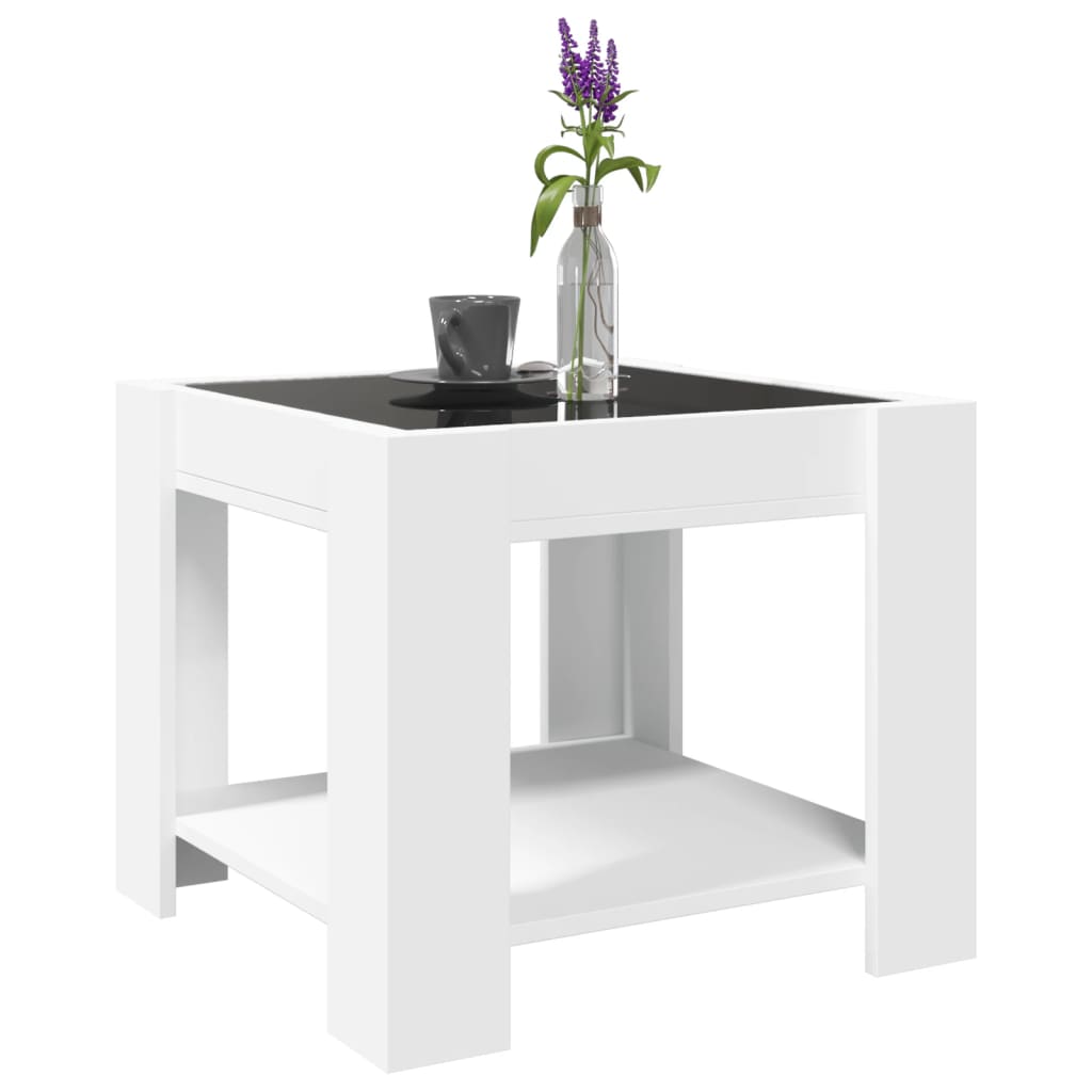 LED kafijas galdiņš, balts, 53x53x45cm, apstrādāta koksne