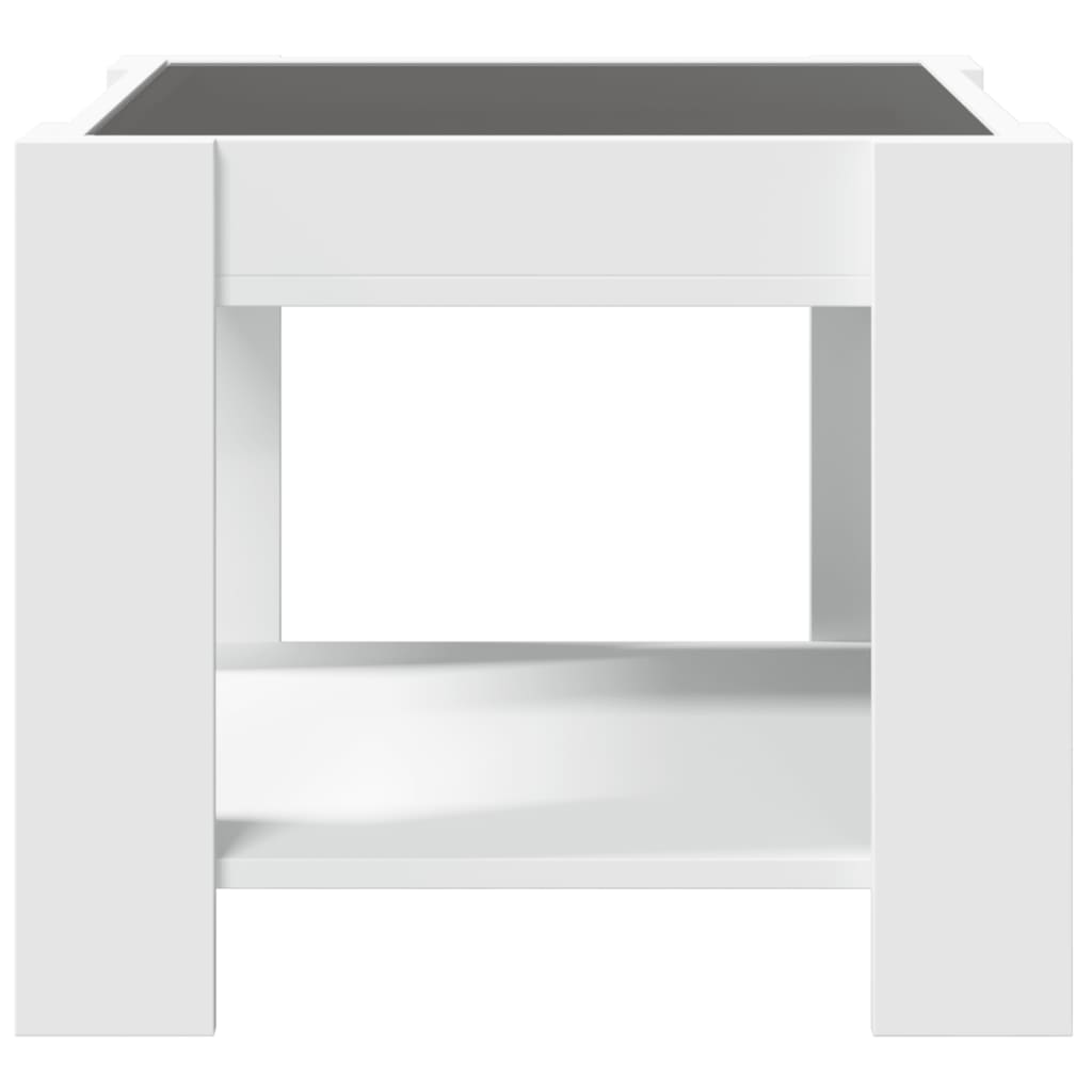 LED kafijas galdiņš, balts, 53x53x45cm, apstrādāta koksne