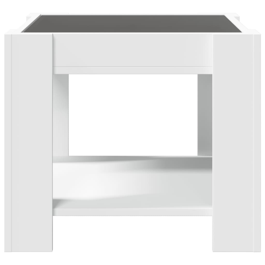 LED kafijas galdiņš, balts, 53x53x45cm, apstrādāta koksne