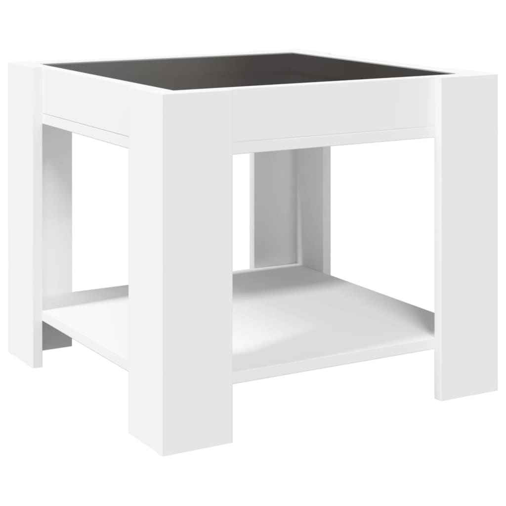 LED kafijas galdiņš, balts, 53x53x45cm, apstrādāta koksne
