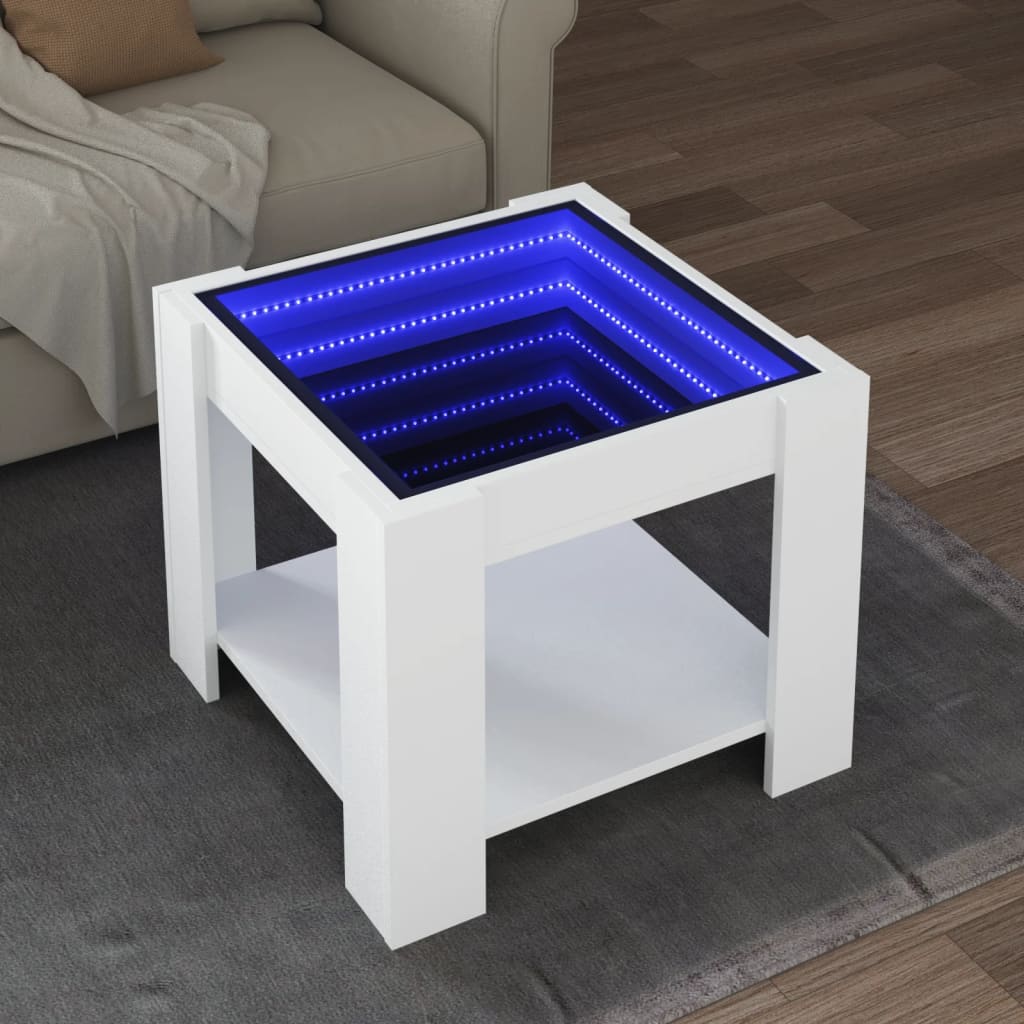LED kafijas galdiņš, balts, 53x53x45cm, apstrādāta koksne