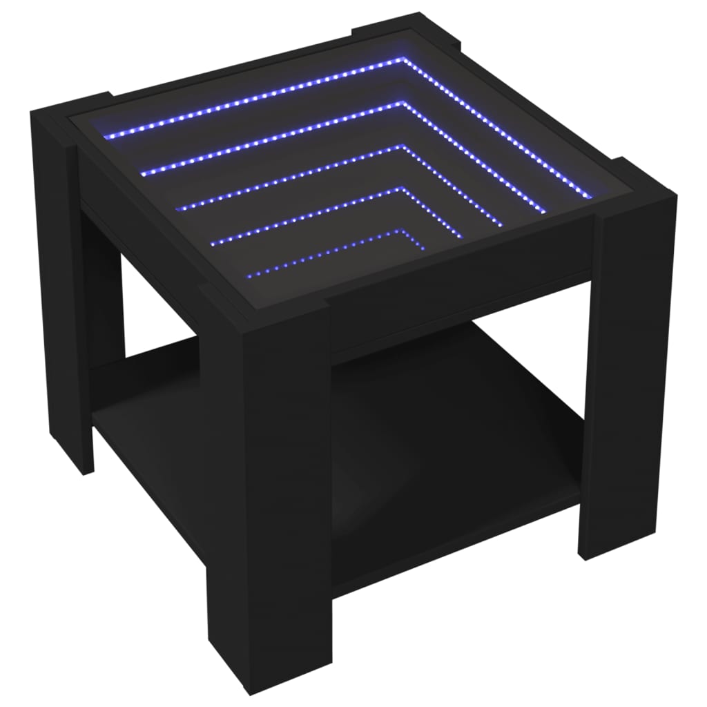 Kafijas galdiņš ar LED, melns, 53x53x45cm, apstrādāta koksne