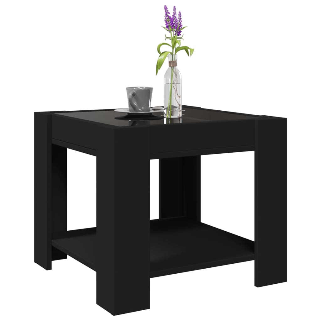 Kafijas galdiņš ar LED, melns, 53x53x45cm, apstrādāta koksne