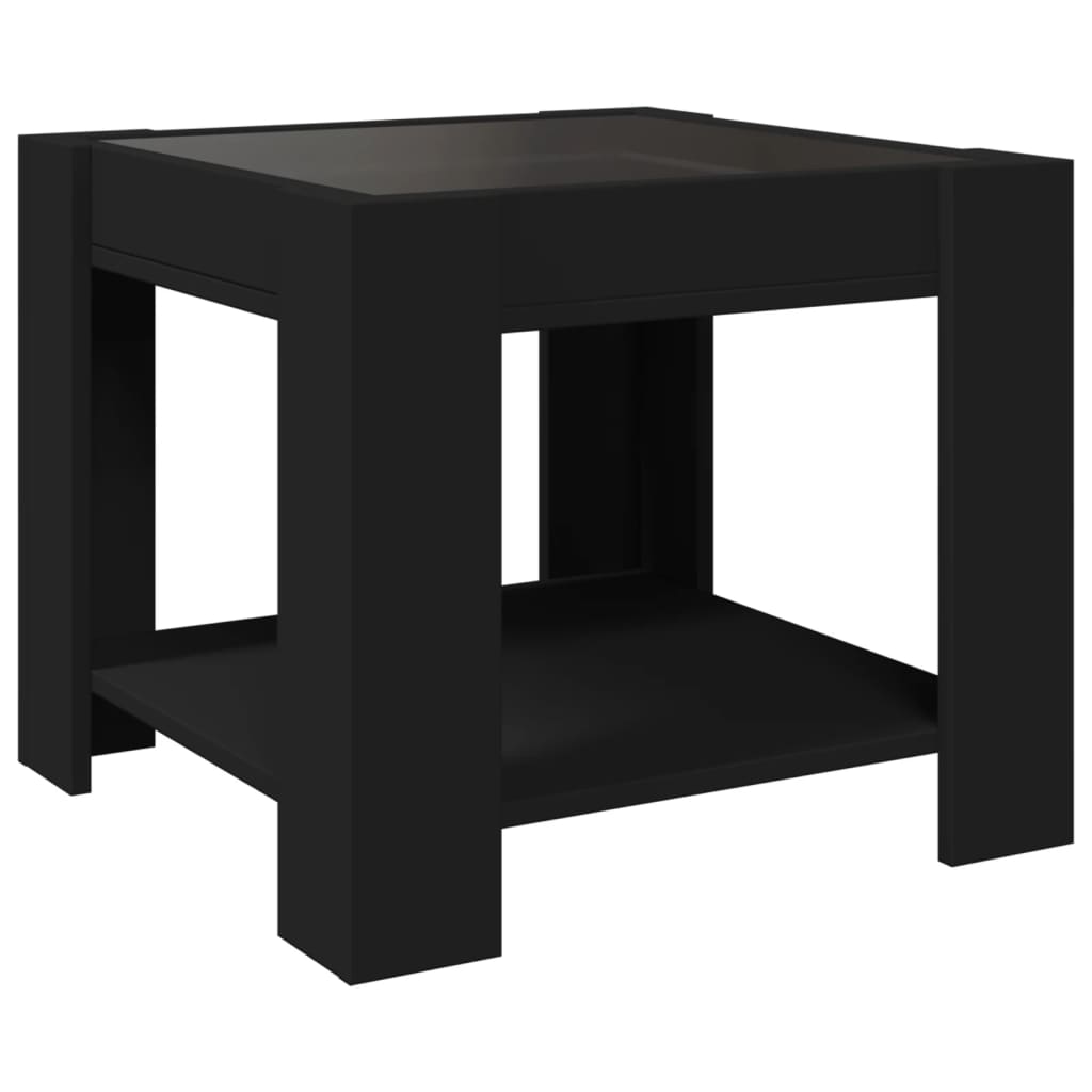 Kafijas galdiņš ar LED, melns, 53x53x45cm, apstrādāta koksne