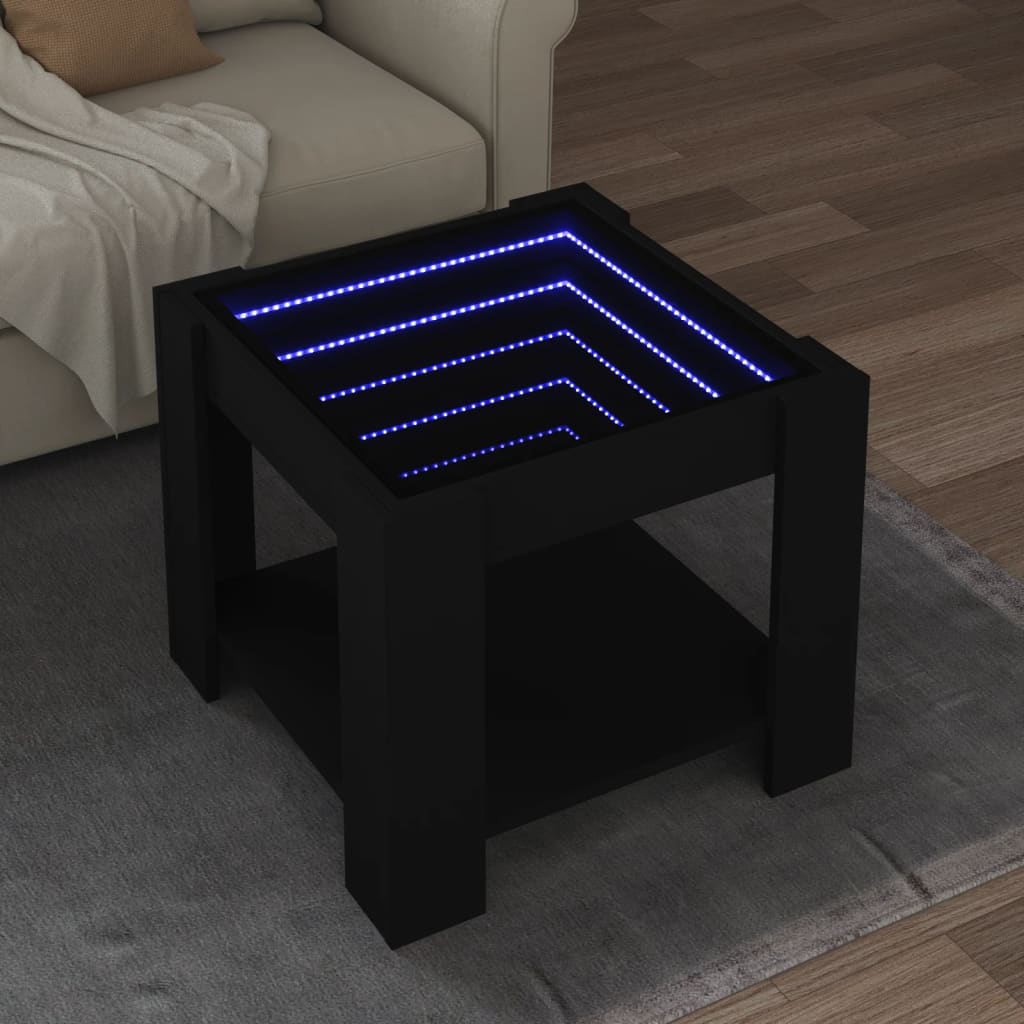 Kafijas galdiņš ar LED, melns, 53x53x45cm, apstrādāta koksne