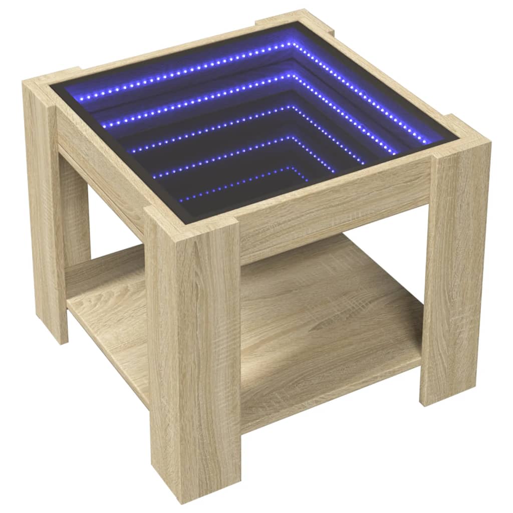 LED Coffee Table, Oak, 53x53x45cm, Engineered Wood