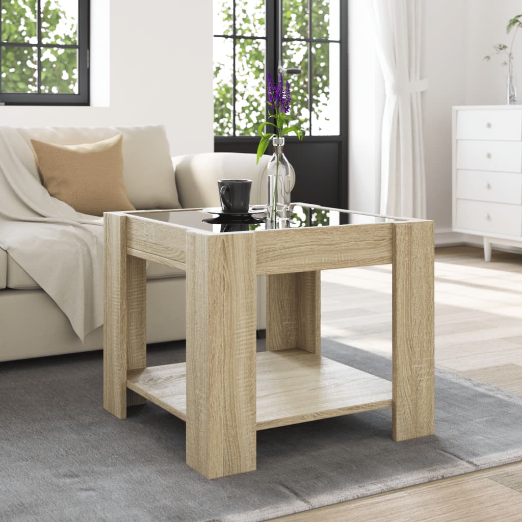 LED Coffee Table, Oak, 53x53x45cm, Engineered Wood