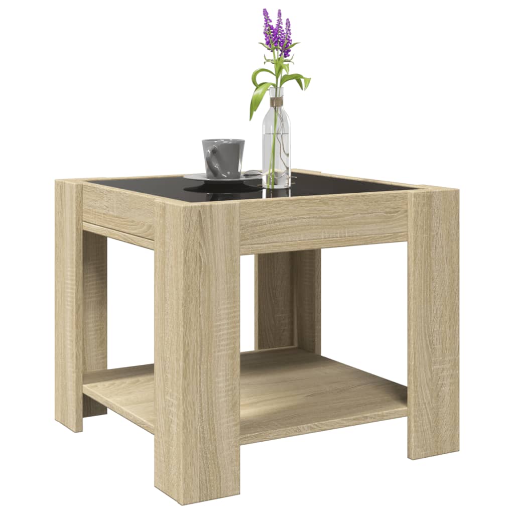 LED Coffee Table, Oak, 53x53x45cm, Engineered Wood