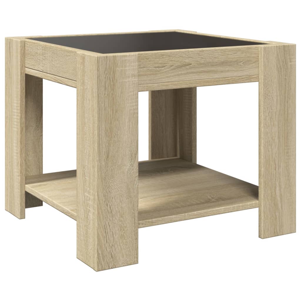 LED Coffee Table, Oak, 53x53x45cm, Engineered Wood