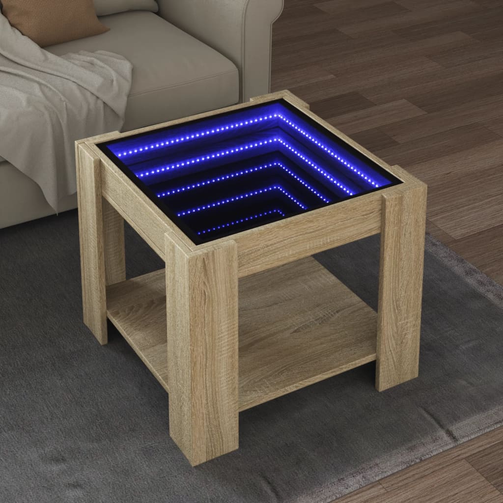 LED Coffee Table, Oak, 53x53x45cm, Engineered Wood