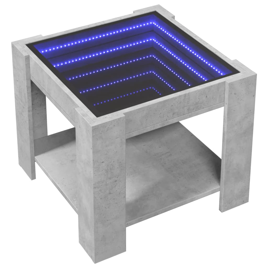 LED coffee table, concrete, 53x53x45cm, reclaimed wood