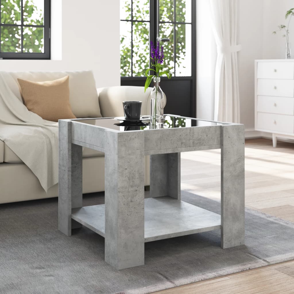 LED coffee table, concrete, 53x53x45cm, reclaimed wood
