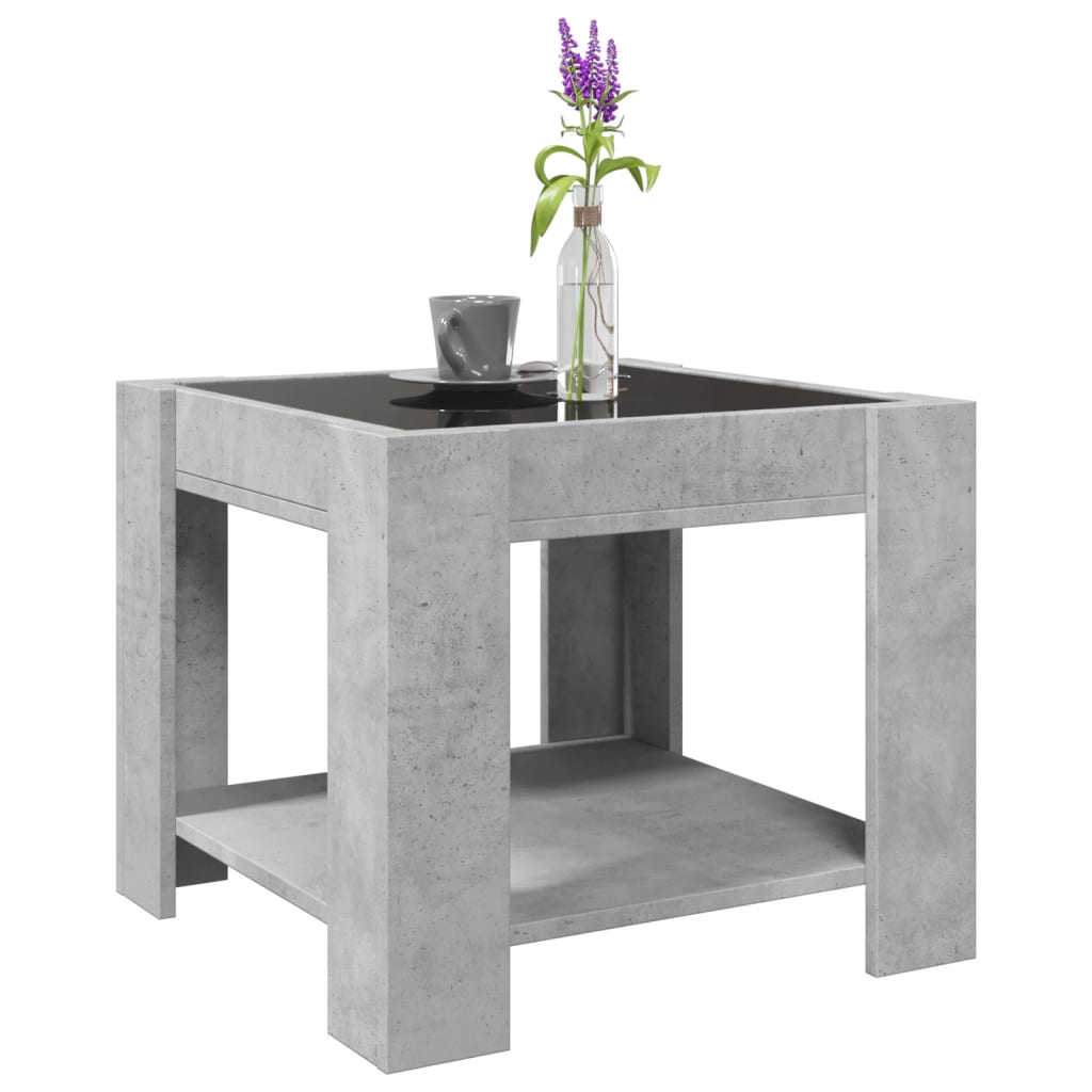 LED coffee table, concrete, 53x53x45cm, reclaimed wood