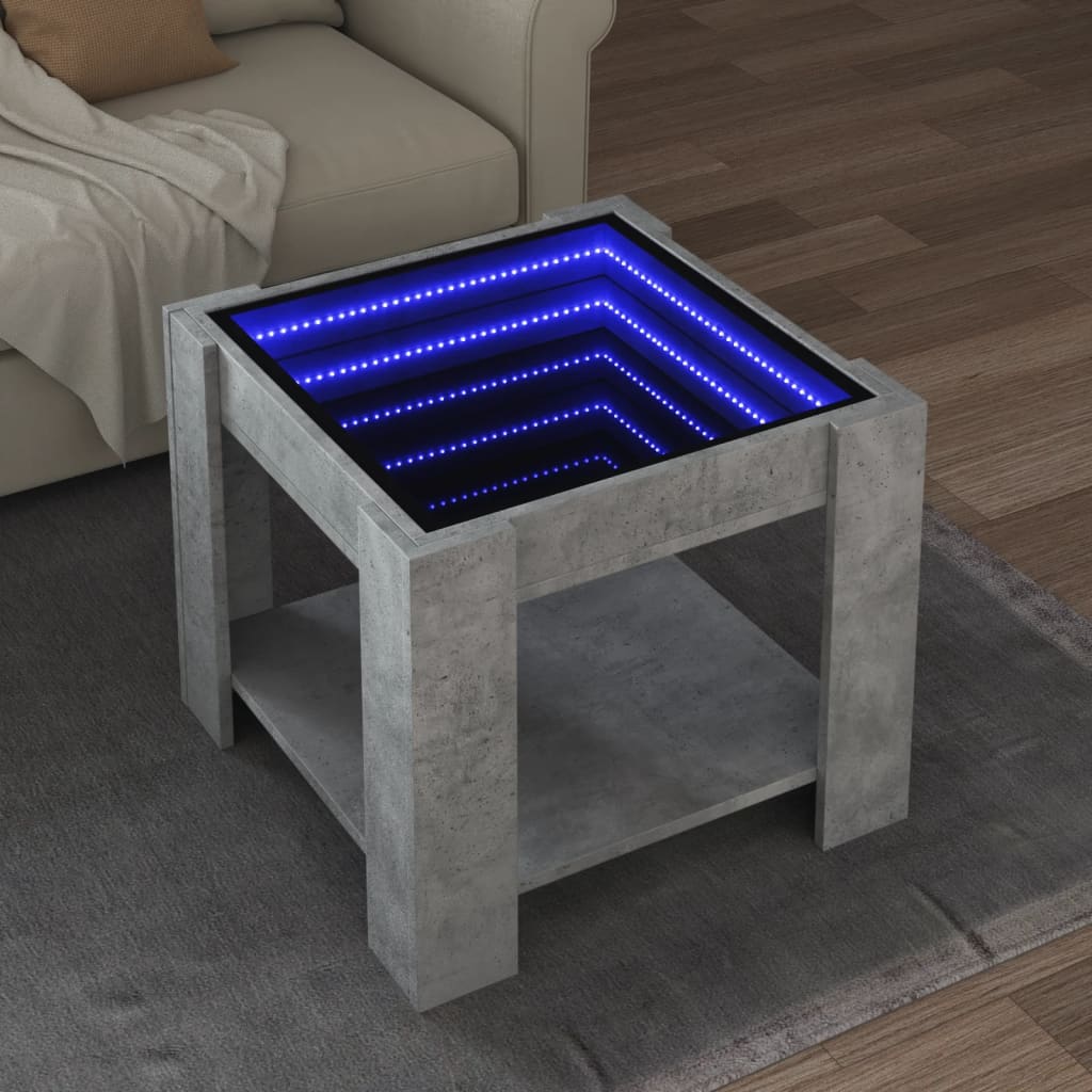 LED coffee table, concrete, 53x53x45cm, reclaimed wood