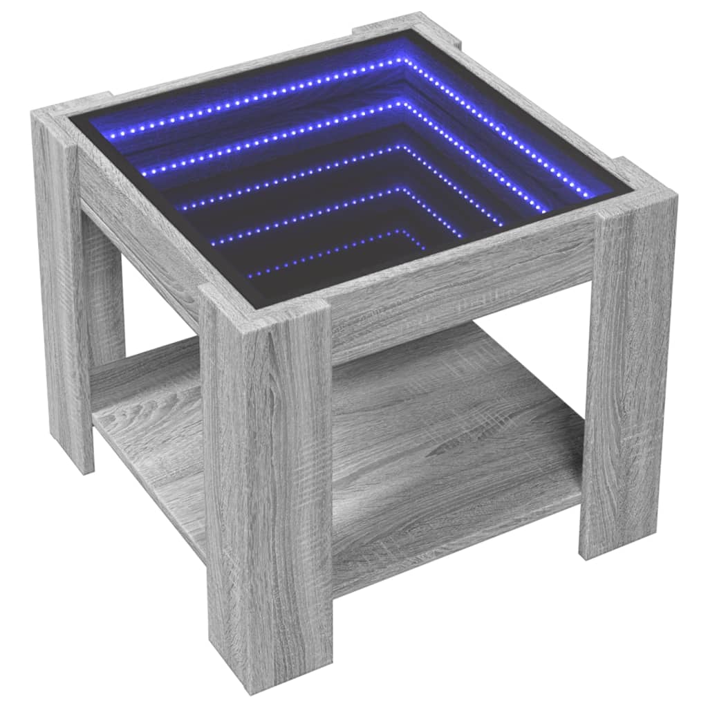 Kafijas galdiņš ar LED, pelēks ozols, 53x53x45cm, koks