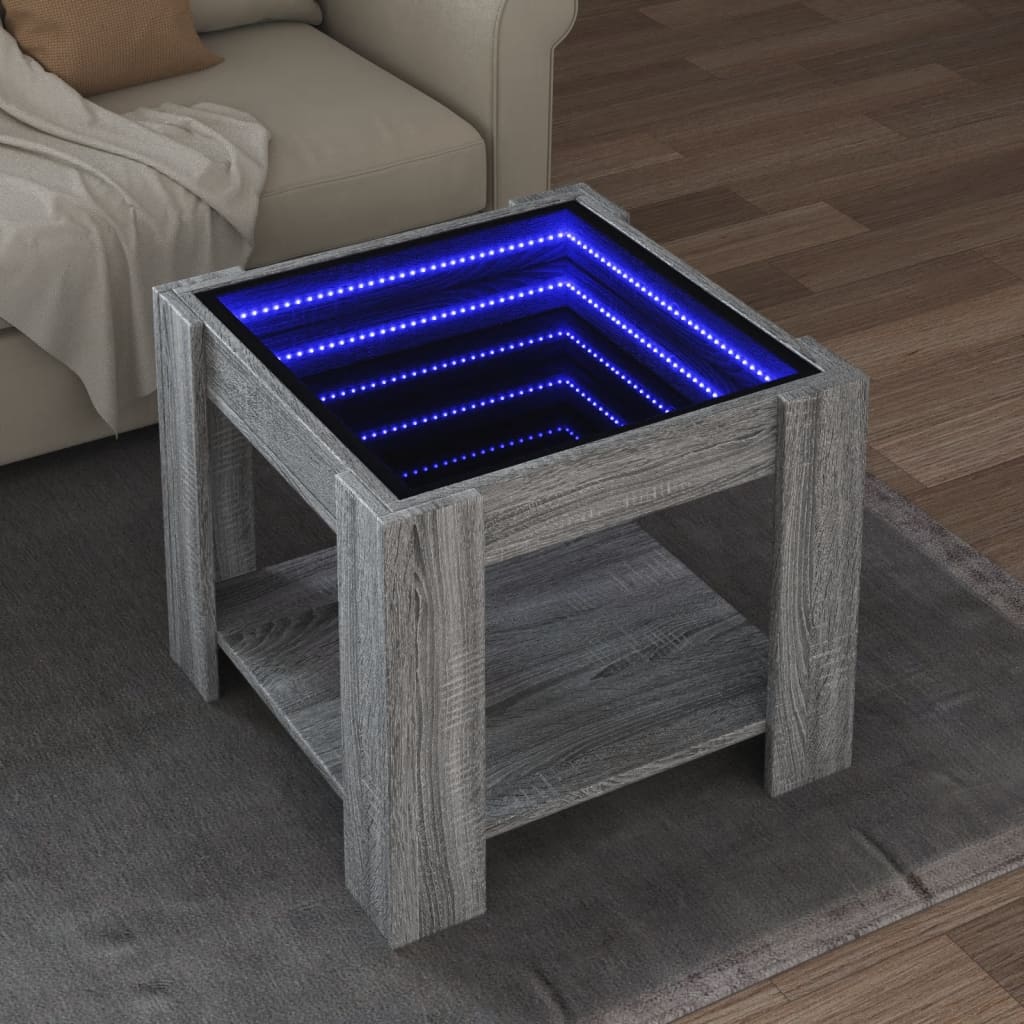 Kafijas galdiņš ar LED, pelēks ozols, 53x53x45cm, koks