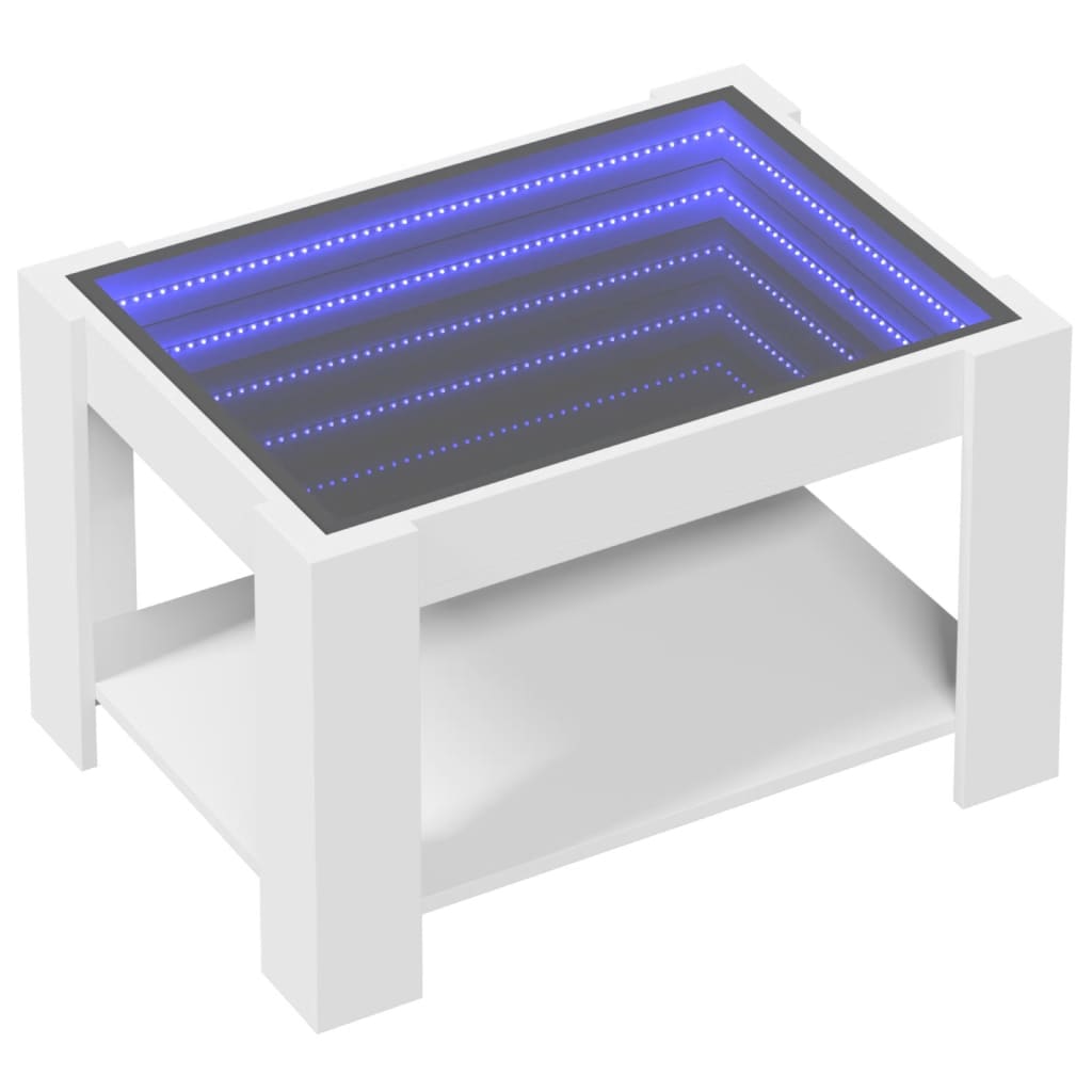 Coffee Table with LED, White, 73x53x45cm, Engineered Wood