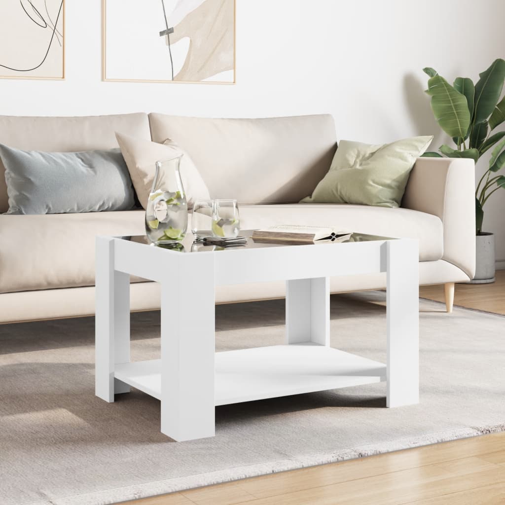 Coffee Table with LED, White, 73x53x45cm, Engineered Wood