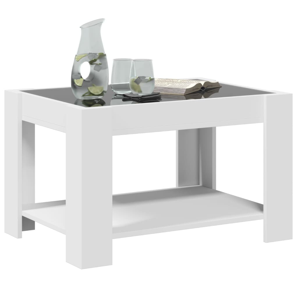 Coffee Table with LED, White, 73x53x45cm, Engineered Wood