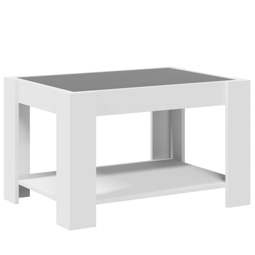 Coffee Table with LED, White, 73x53x45cm, Engineered Wood
