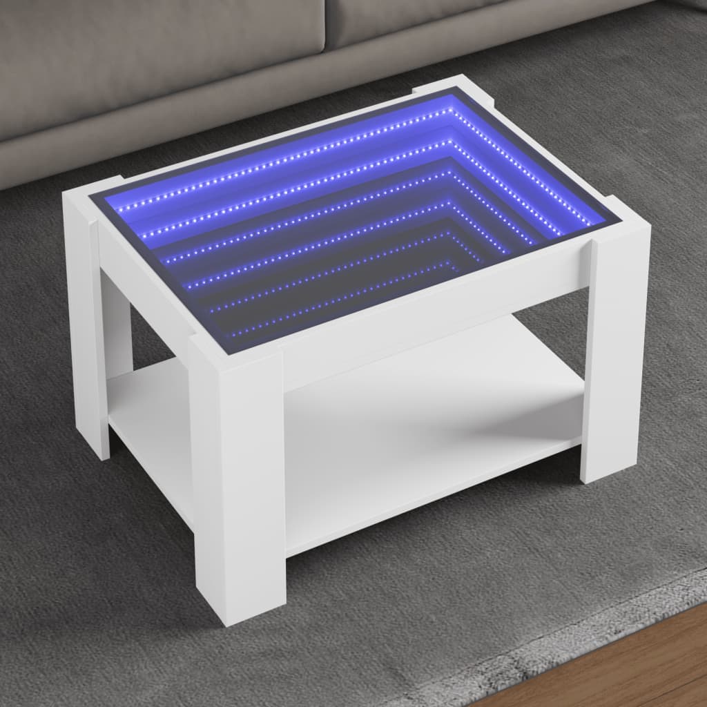 Coffee Table with LED, White, 73x53x45cm, Engineered Wood
