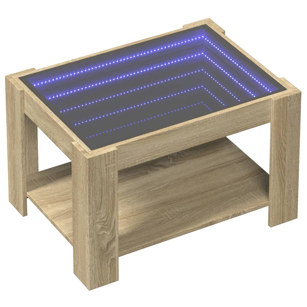 Kafijas galdiņš ar LED, ozolkoks, 73x53x45cm, apstrādāta koksne