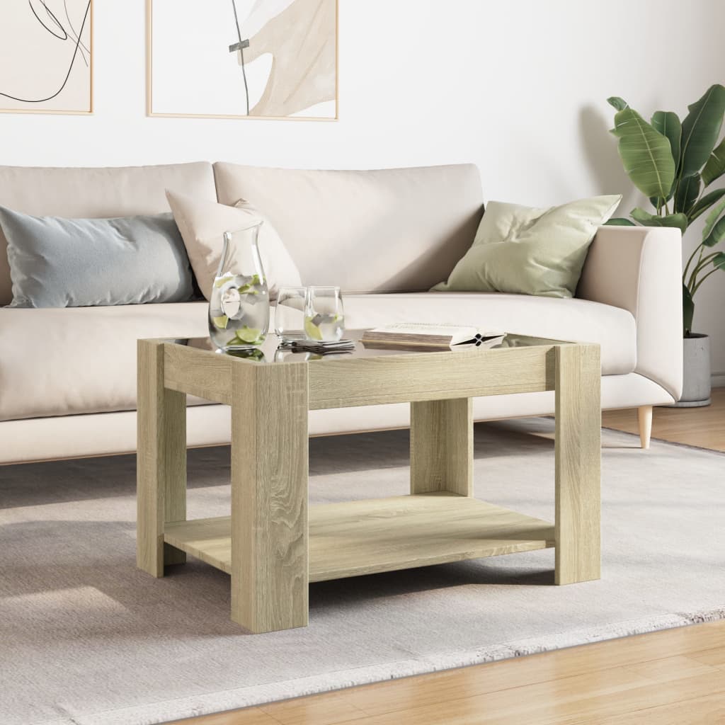 Kafijas galdiņš ar LED, ozolkoks, 73x53x45cm, apstrādāta koksne