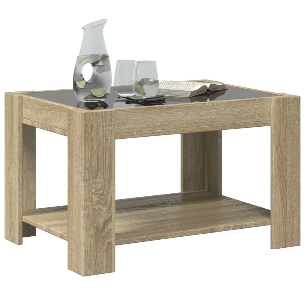 Kafijas galdiņš ar LED, ozolkoks, 73x53x45cm, apstrādāta koksne