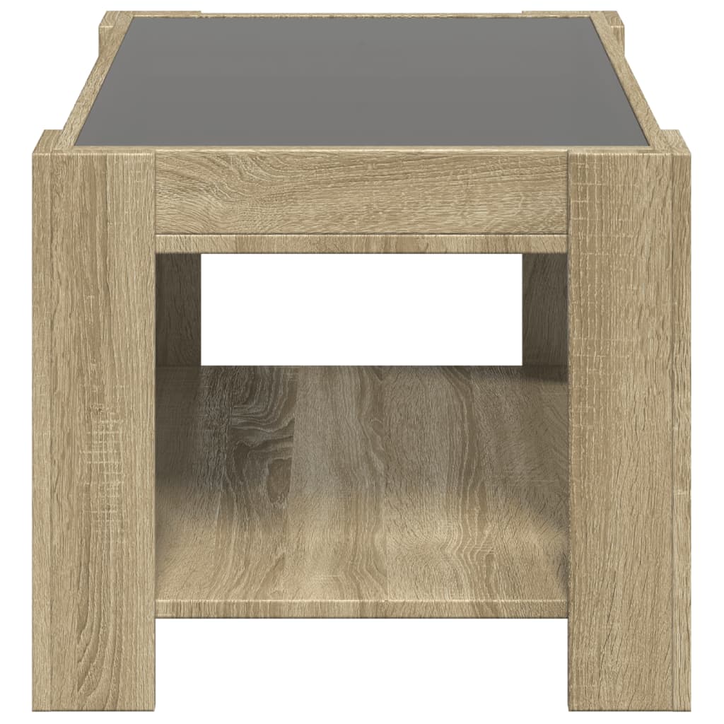 Kafijas galdiņš ar LED, ozolkoks, 73x53x45cm, apstrādāta koksne