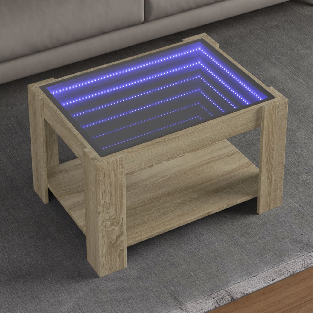 Kafijas galdiņš ar LED, ozolkoks, 73x53x45cm, apstrādāta koksne