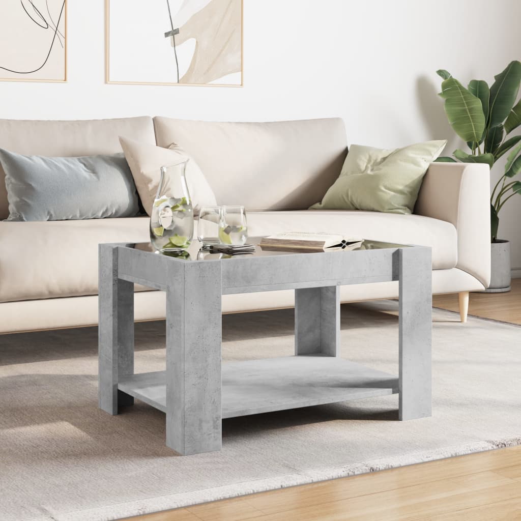 Kafijas galdiņš ar LED, betona, 73x53x45cm, apstrādāta koksne