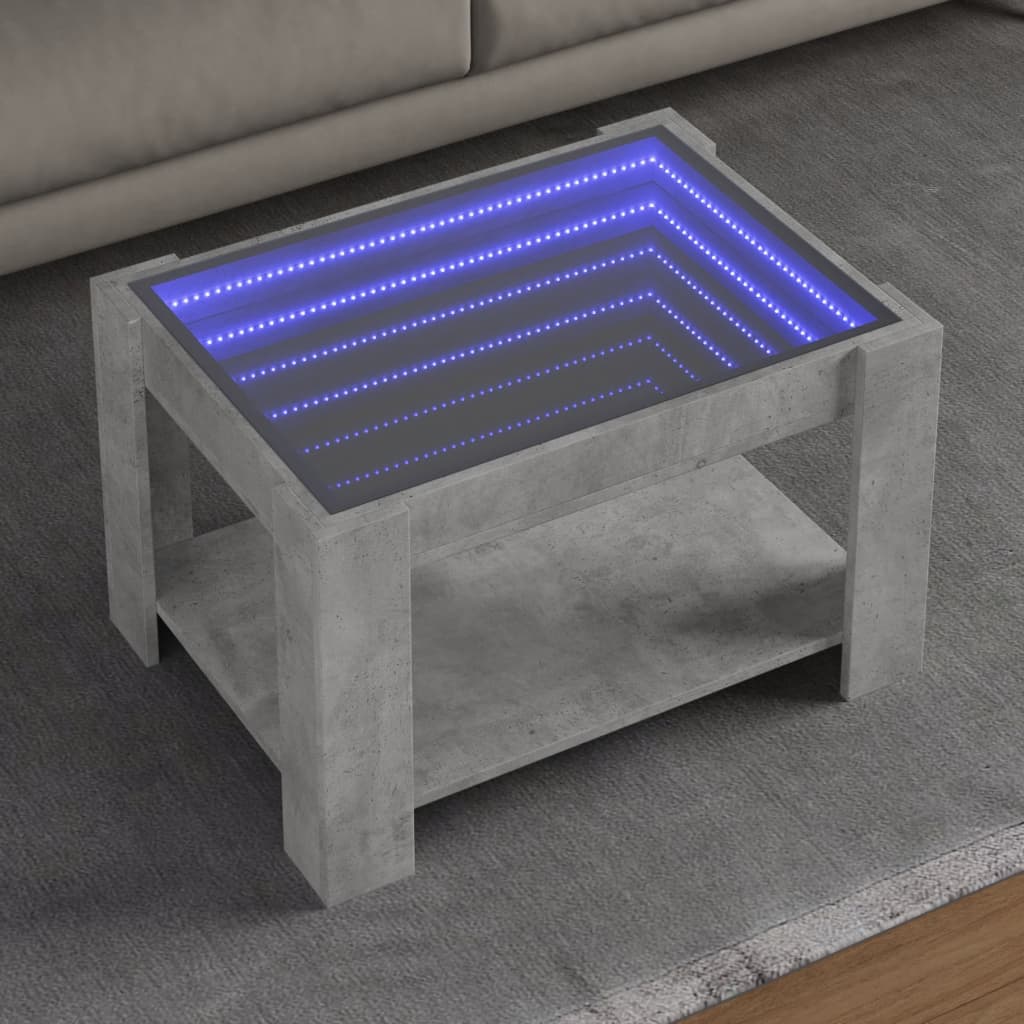 Kafijas galdiņš ar LED, betona, 73x53x45cm, apstrādāta koksne