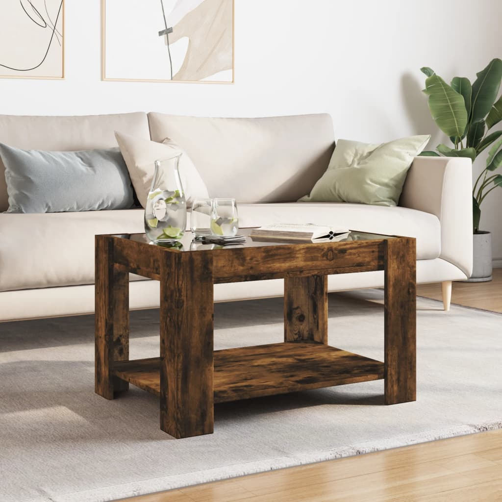 Coffee table with LED, smoky oak, 73x53x45cm, wood