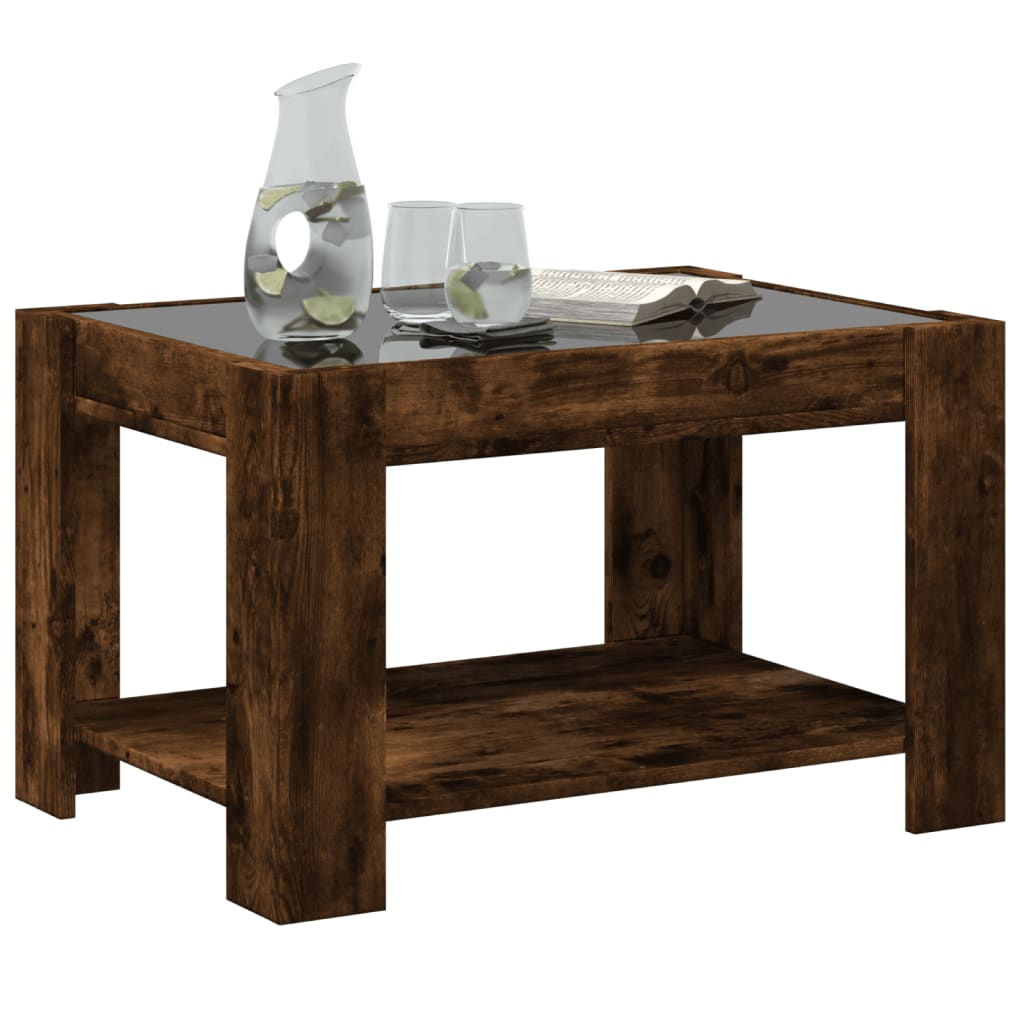 Coffee table with LED, smoky oak, 73x53x45cm, wood