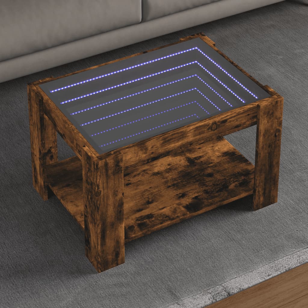 Coffee table with LED, smoky oak, 73x53x45cm, wood