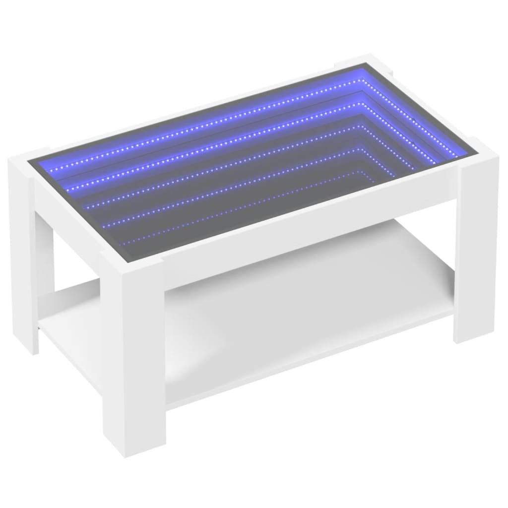 Kafijas galdiņš ar LED, balts, 93x53x45cm, apstrādāta koksne