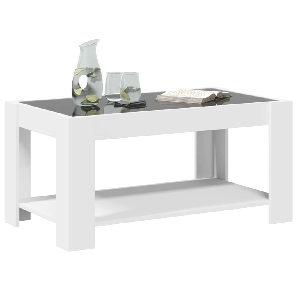 Kafijas galdiņš ar LED, balts, 93x53x45cm, apstrādāta koksne