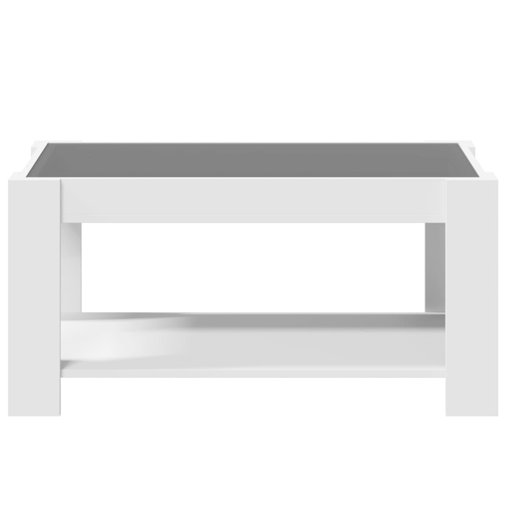 Kafijas galdiņš ar LED, balts, 93x53x45cm, apstrādāta koksne