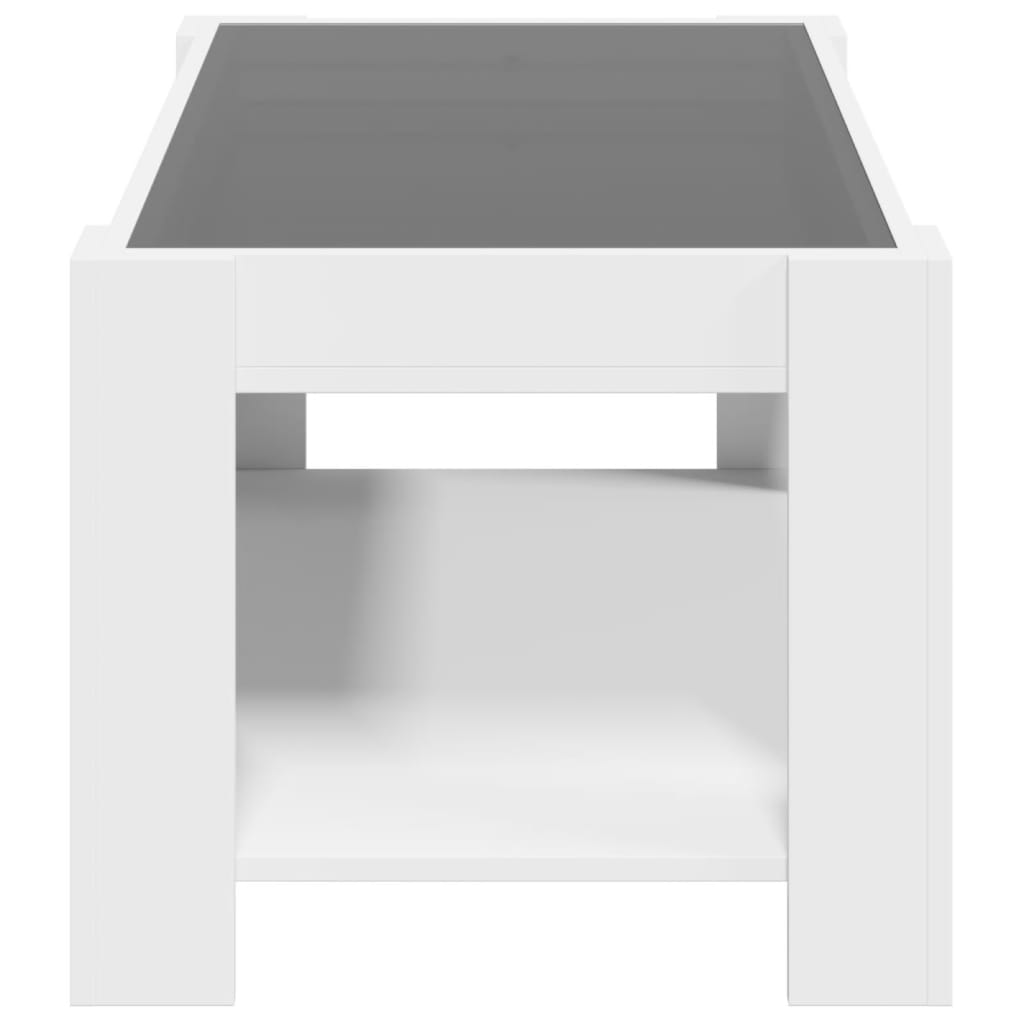 Kafijas galdiņš ar LED, balts, 93x53x45cm, apstrādāta koksne