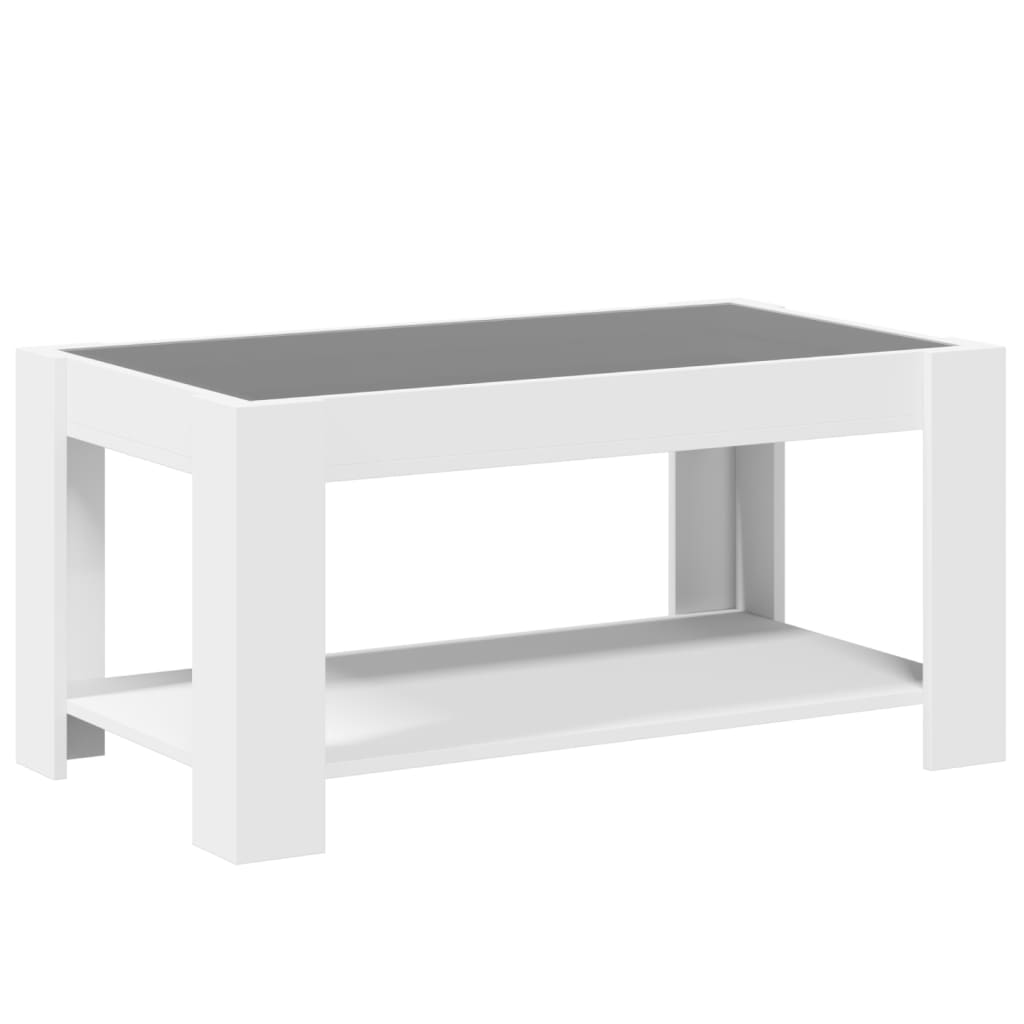 Kafijas galdiņš ar LED, balts, 93x53x45cm, apstrādāta koksne