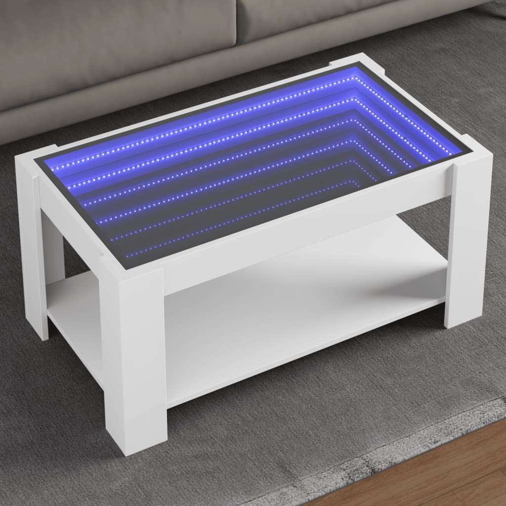 Kafijas galdiņš ar LED, balts, 93x53x45cm, apstrādāta koksne