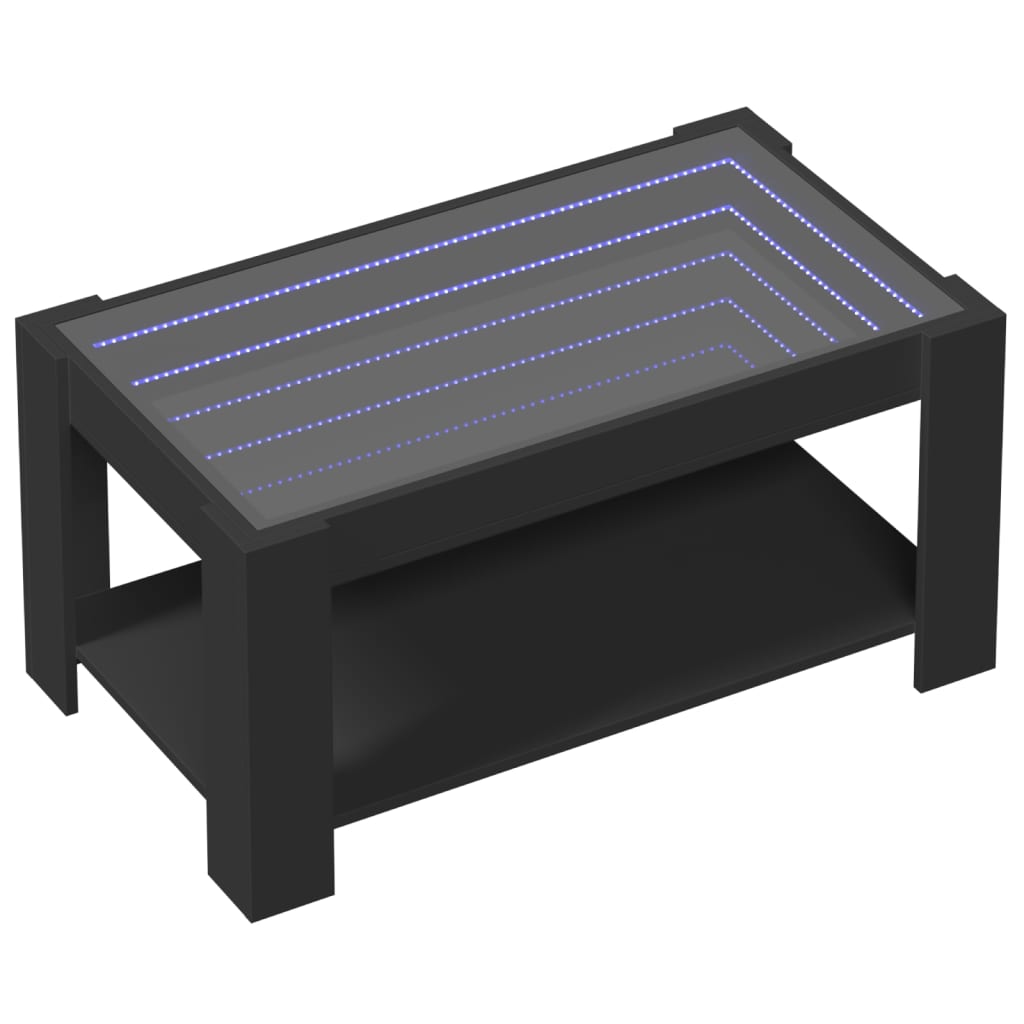 Kafijas galdiņš ar LED, melns, 93x53x45cm, apstrādāta koksne