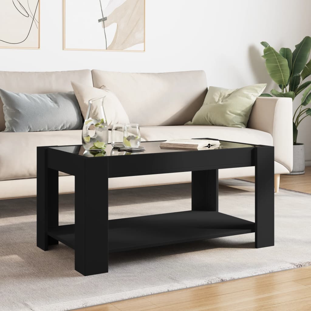 Kafijas galdiņš ar LED, melns, 93x53x45cm, apstrādāta koksne