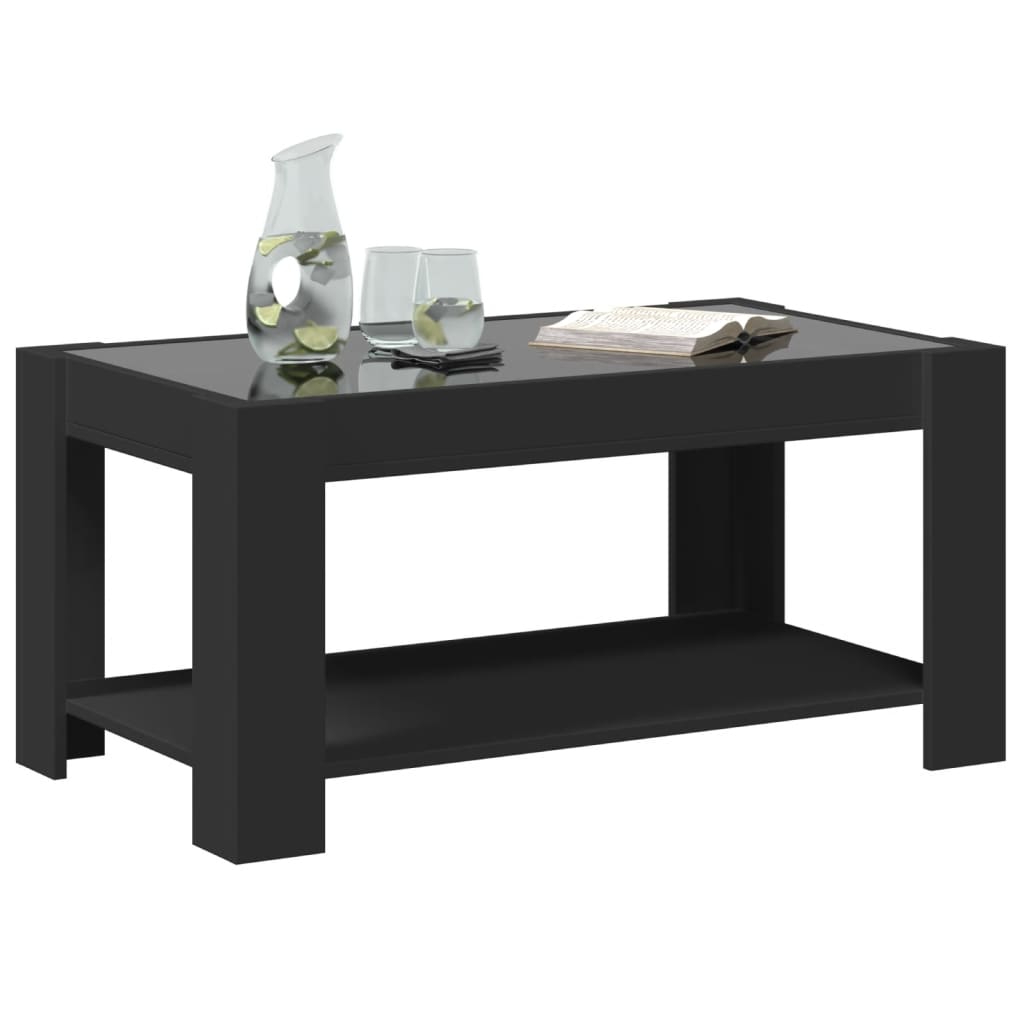 Kafijas galdiņš ar LED, melns, 93x53x45cm, apstrādāta koksne